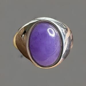 Sterling Silver Purple Cabachon Stone Ring 925 Size 7.5 Oval Statement Rings